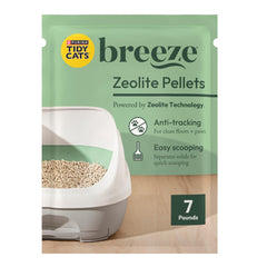 Tidy Cats Breeze pellets en envase reciclable para facilitar almacenamiento.