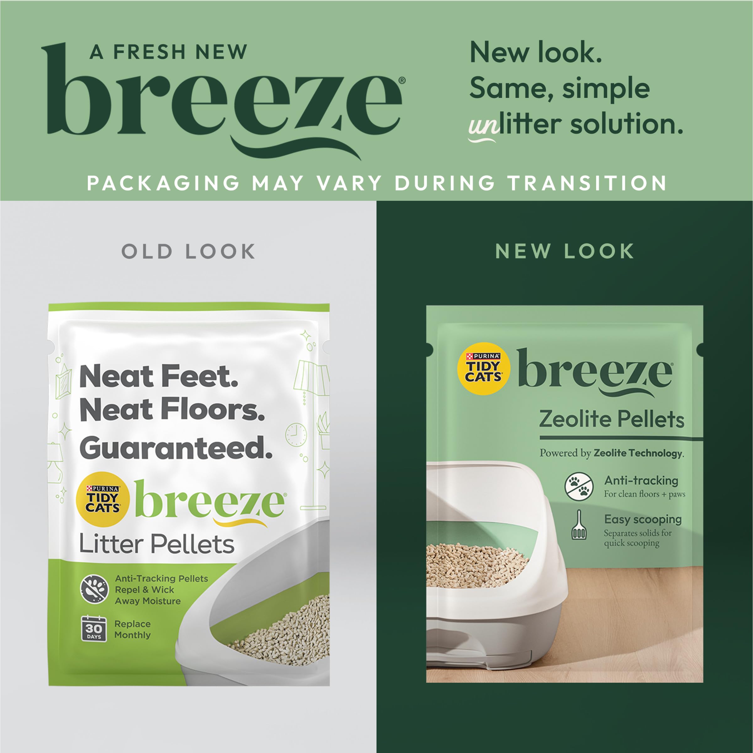 Tidy Cats Breeze pellets sin aroma para control de olores suave.