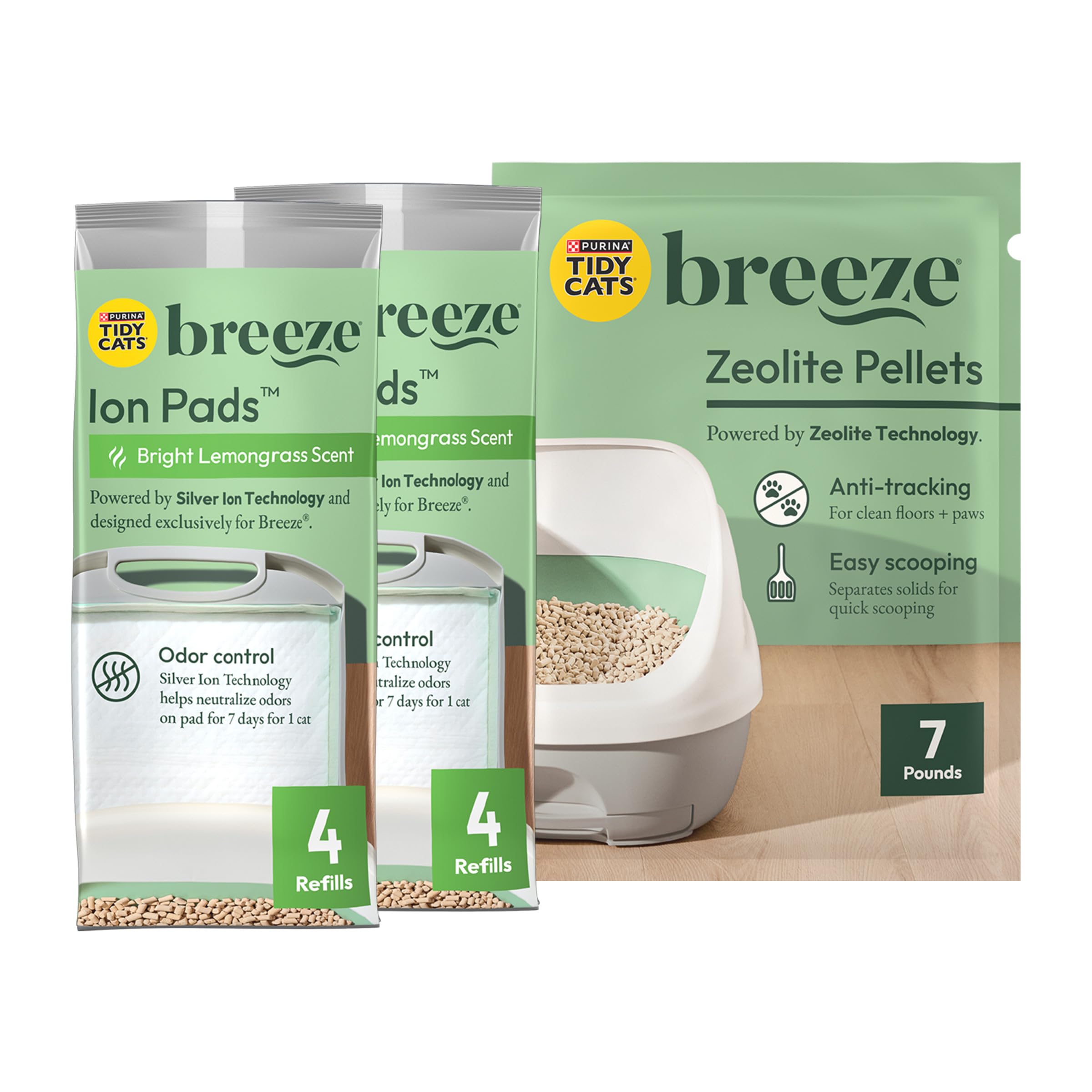 Purina Tidy Cats Breeze recambio de pellets para control de olores en la bandeja.