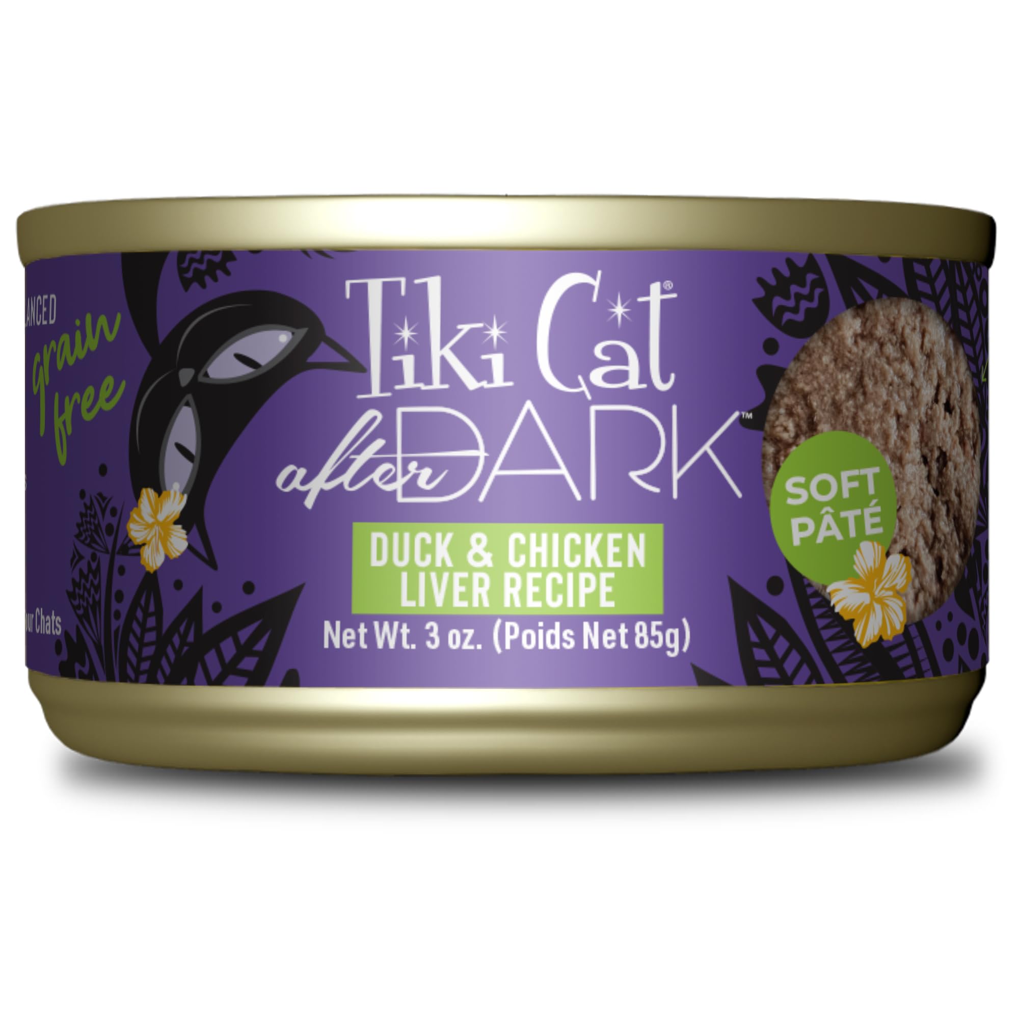 Tiki Cat After Dark Pate con pato, proteína alta para gatos adultos.