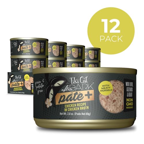 Tiki Cat After Dark Pate+ hígado y corazón en trocitos sabrosos.