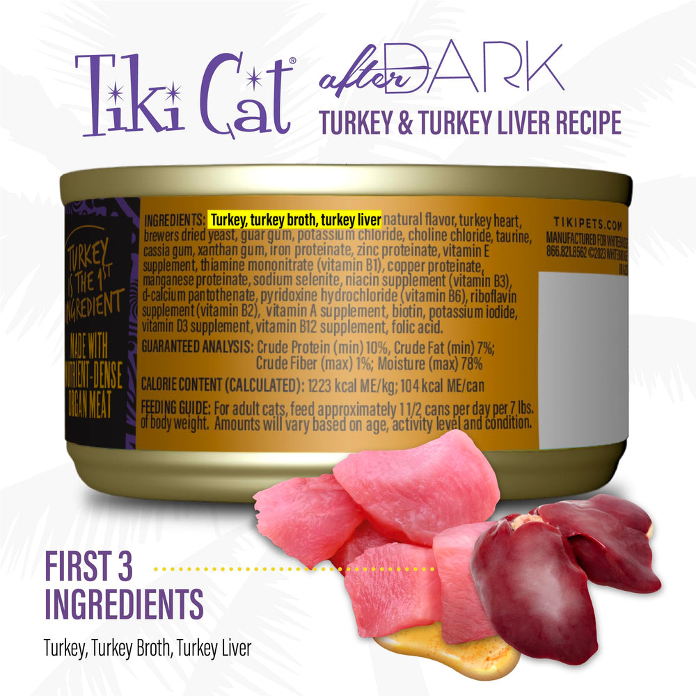 Tiki Cat After Dark Pate sin granos, opción limpia para dietas sin granos.