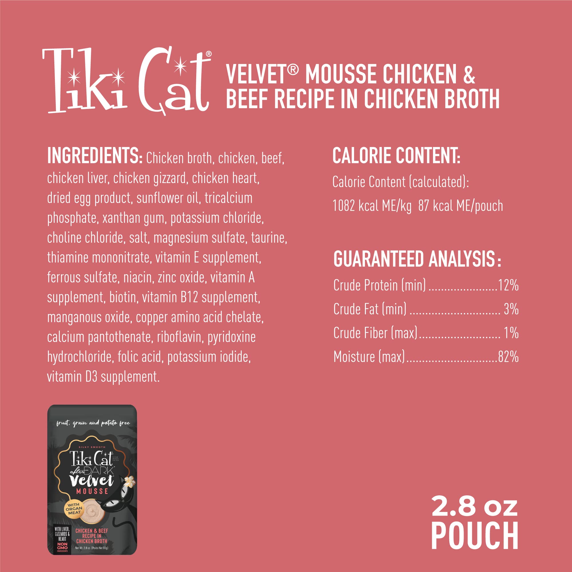 Tiki Cat After Dark Velvet Mousse proteína alta con pollo y ternera.