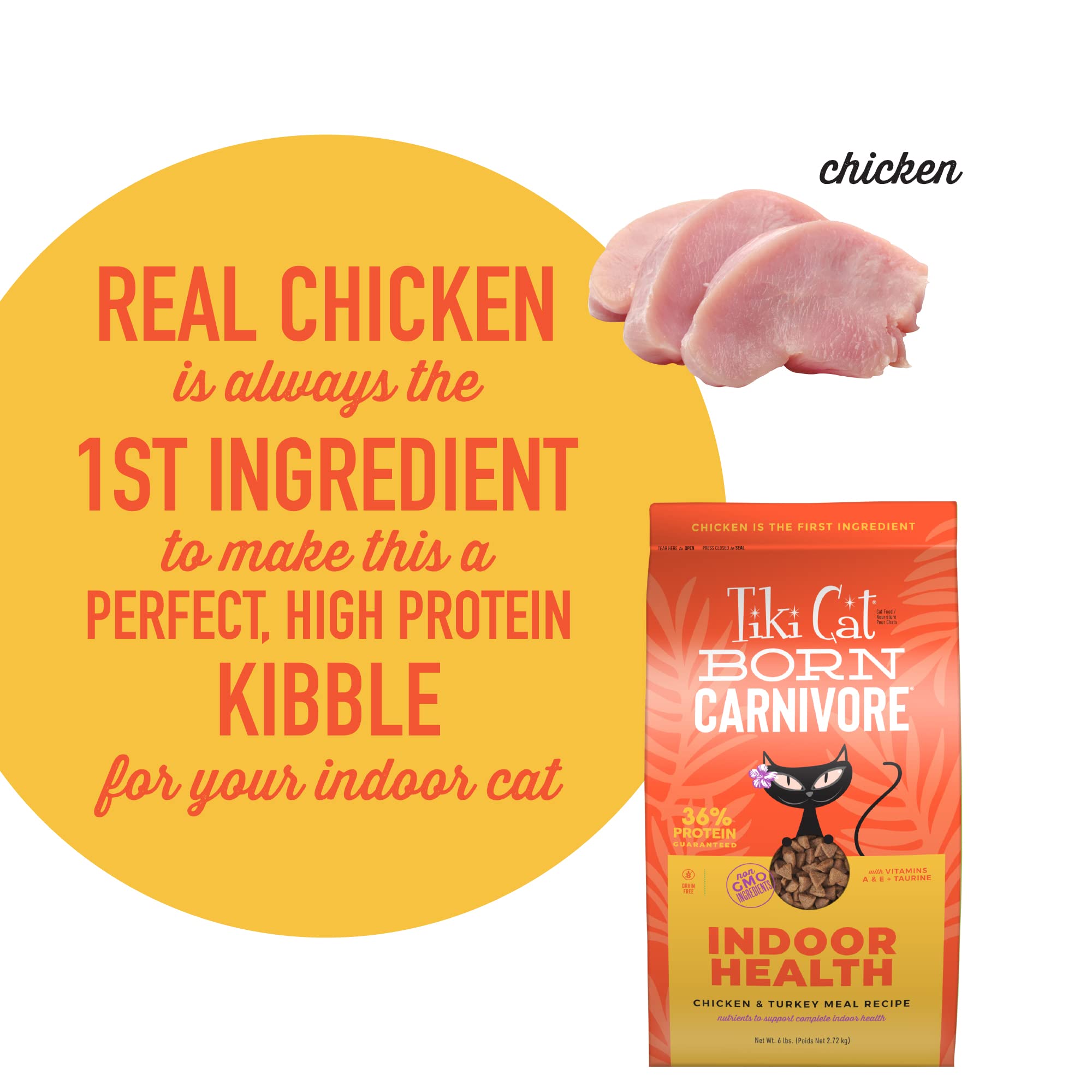 Tiki Cat Born Carnivore: fórmula sin granos, sin papa, maíz ni trigo.