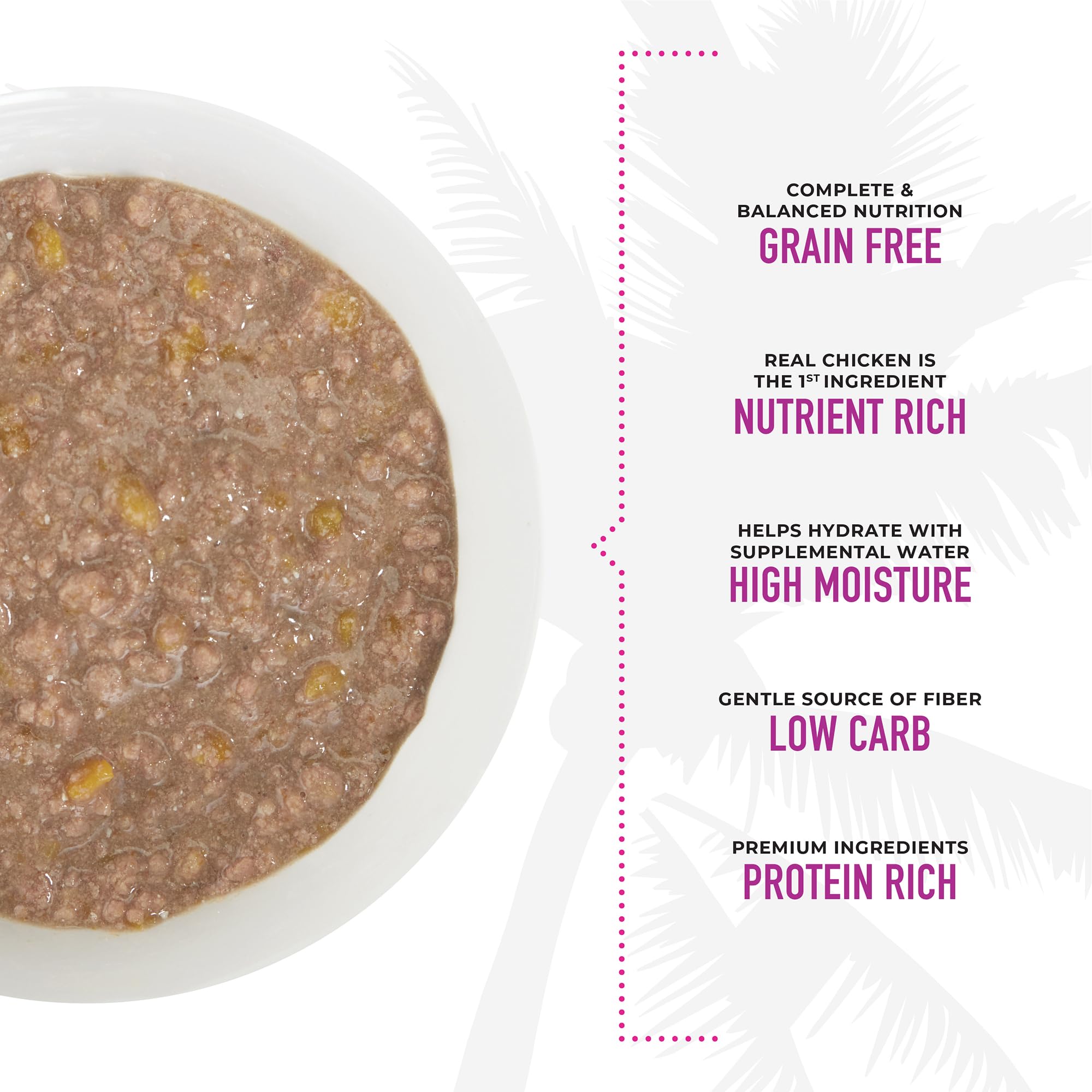 Tiki Cat Aloha Friends pollo real como primer ingrediente para proteína de calidad.