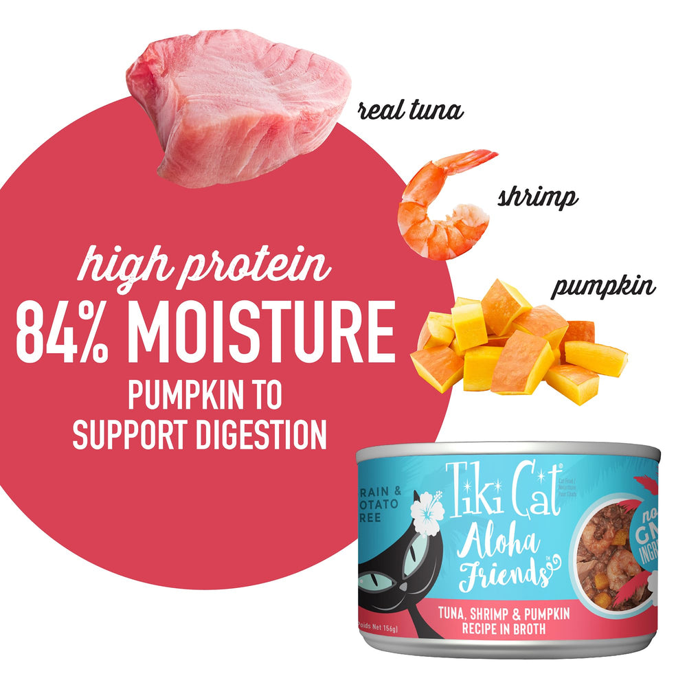 Tiki Cat Aloha Friends proteínas de pescado y carne sin granos para variedad nutricional