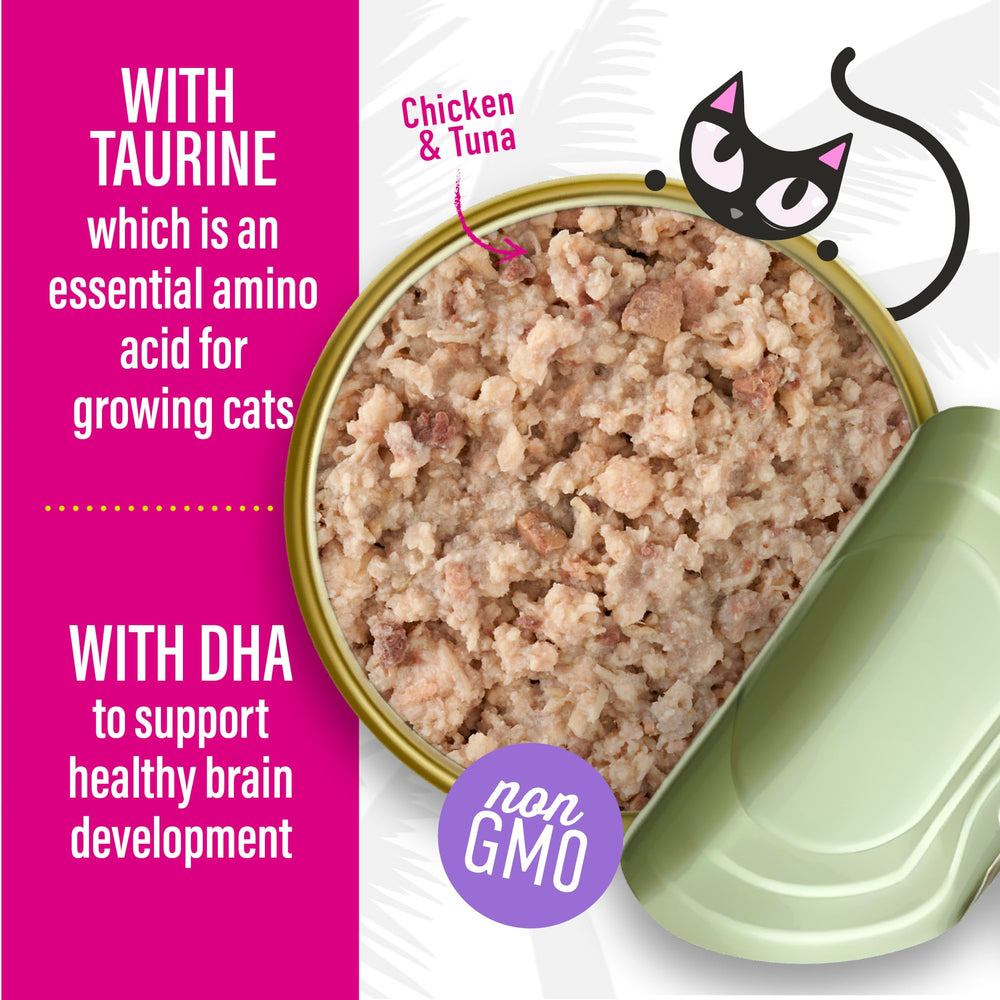 Textura para transición en Tiki Cat Baby Favorites, facilita la alimentación.