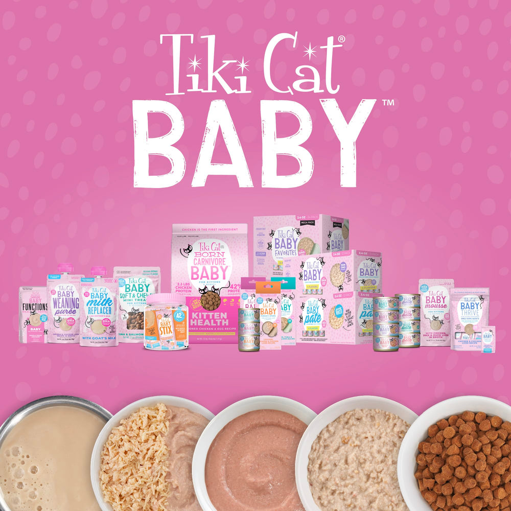 DHA en Tiki Cat Baby Stix para aporte nutricional.