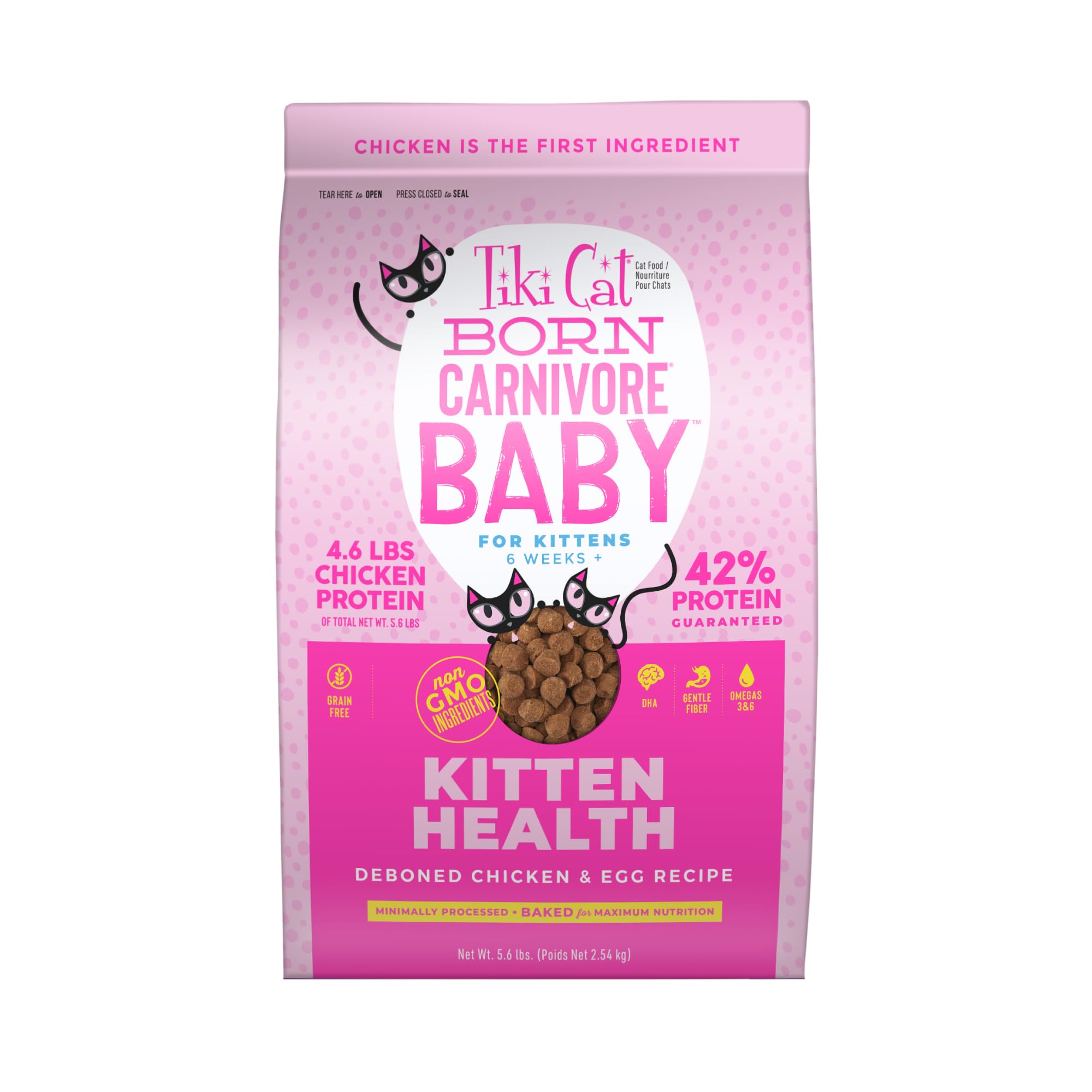 Tiki Cat Born Carnivore Baby, bolsa de 5-6 lb para alimentación diaria de gatitos.