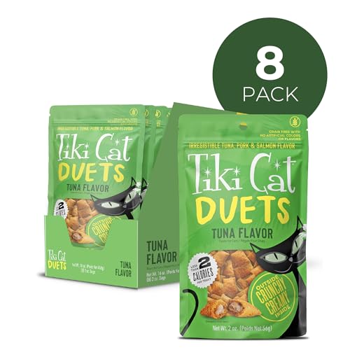 Tiki Cat Duets con sabores atún, cerdo y salmón para recompensa.