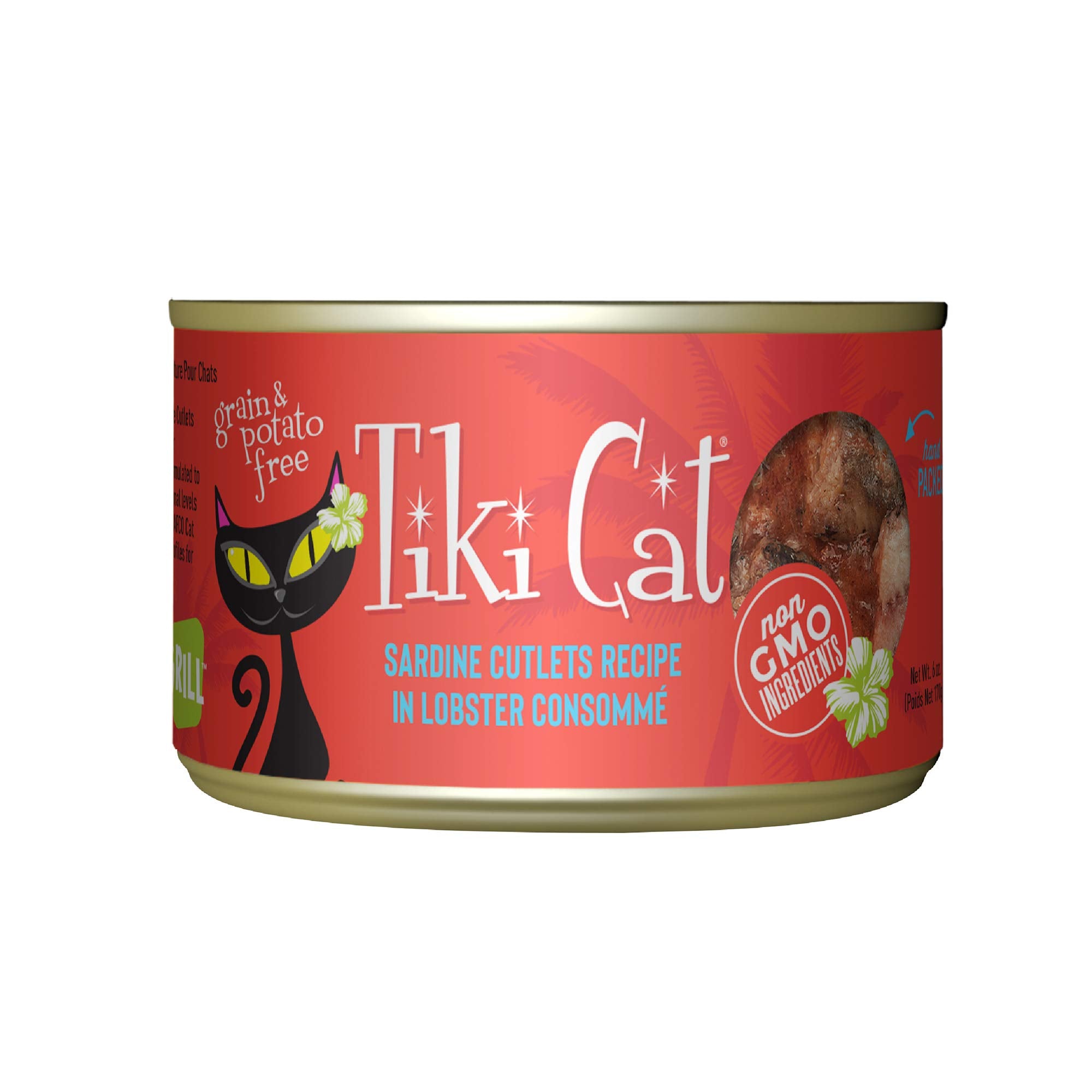 Tiki Cat Grill Sardinas Cutlets en lata de 6 oz, sabor marítimo para gatos.