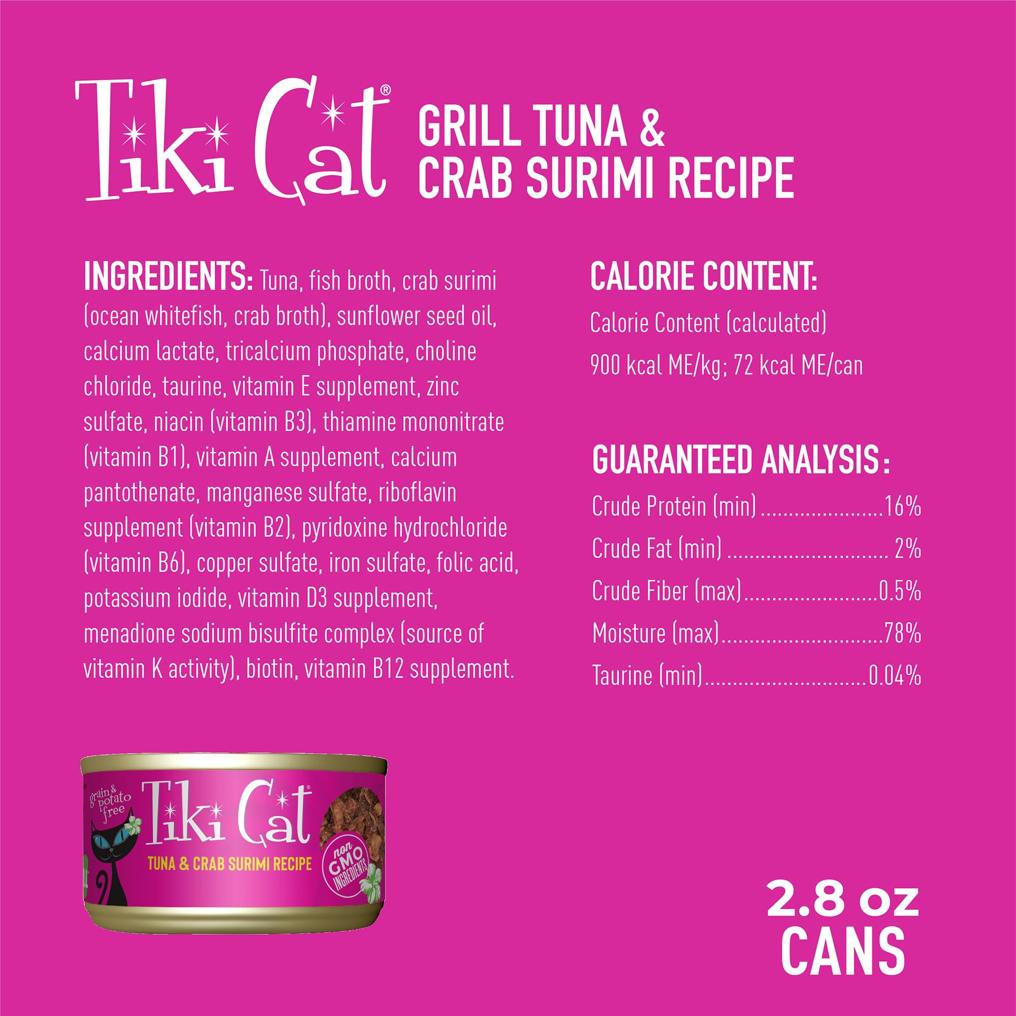 Tiki Cat Grill pescado real y carne verdadera para sabor marino natural.