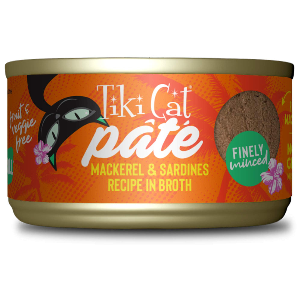 Tiki Cat Grill Pâté caballa y sardinas en lata, proteína alta para gatos.