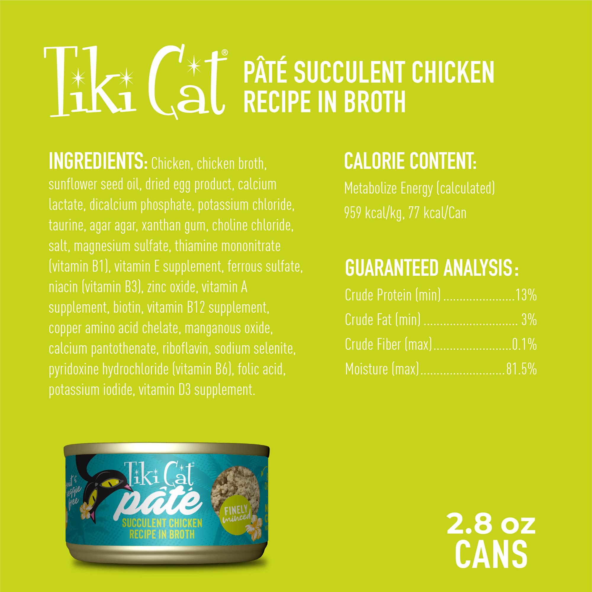 Tiki Cat Luau Pâté sin granos ni gluten, opción limpia para gatos.