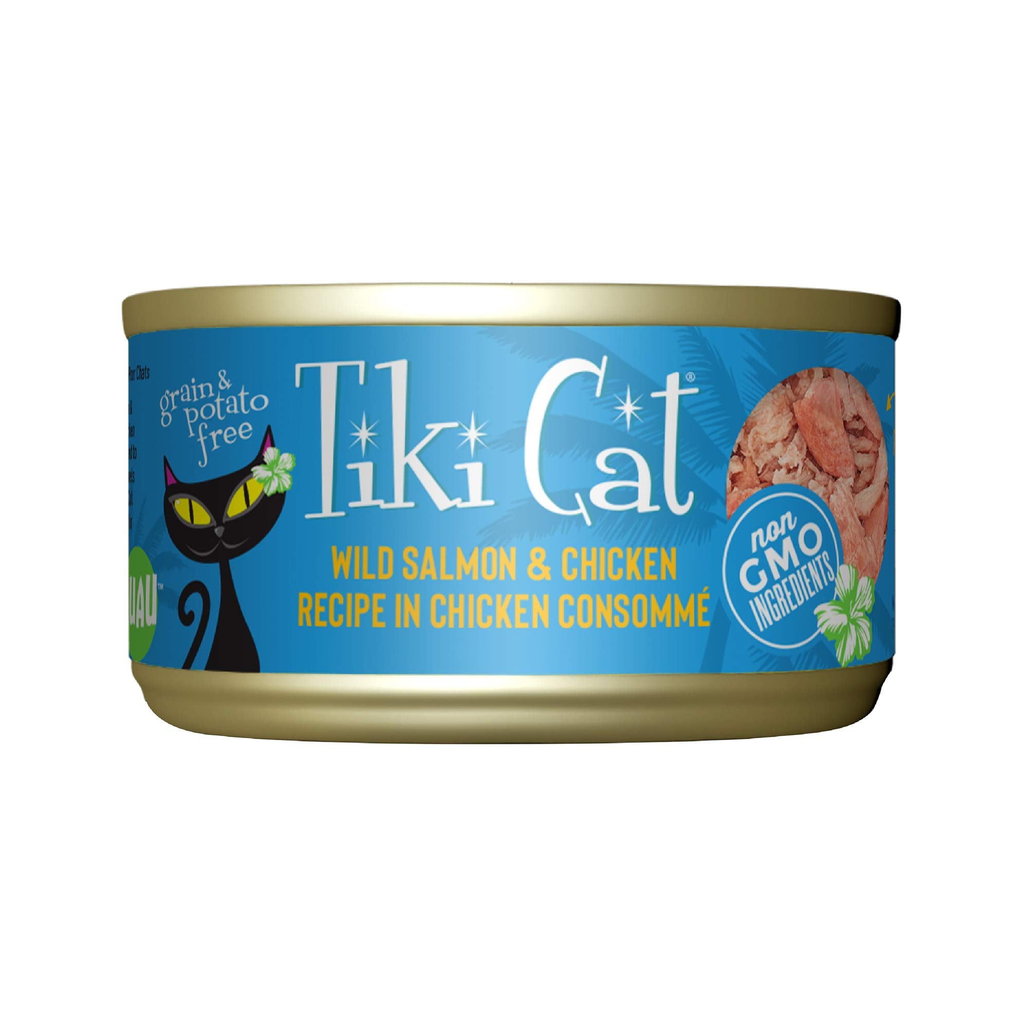 Tiki Cat Luau: lata con salmón y pollo para nutrición proteica.