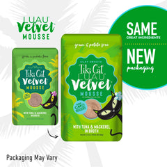 Tiki Cat Luau Velvet Mousse entrega carne real como primer ingrediente para gusto y nutrición.