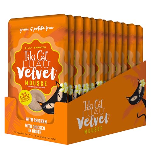 Tiki Cat Luau Velvet Mousse, textura seda, experiencia de comida suave.
