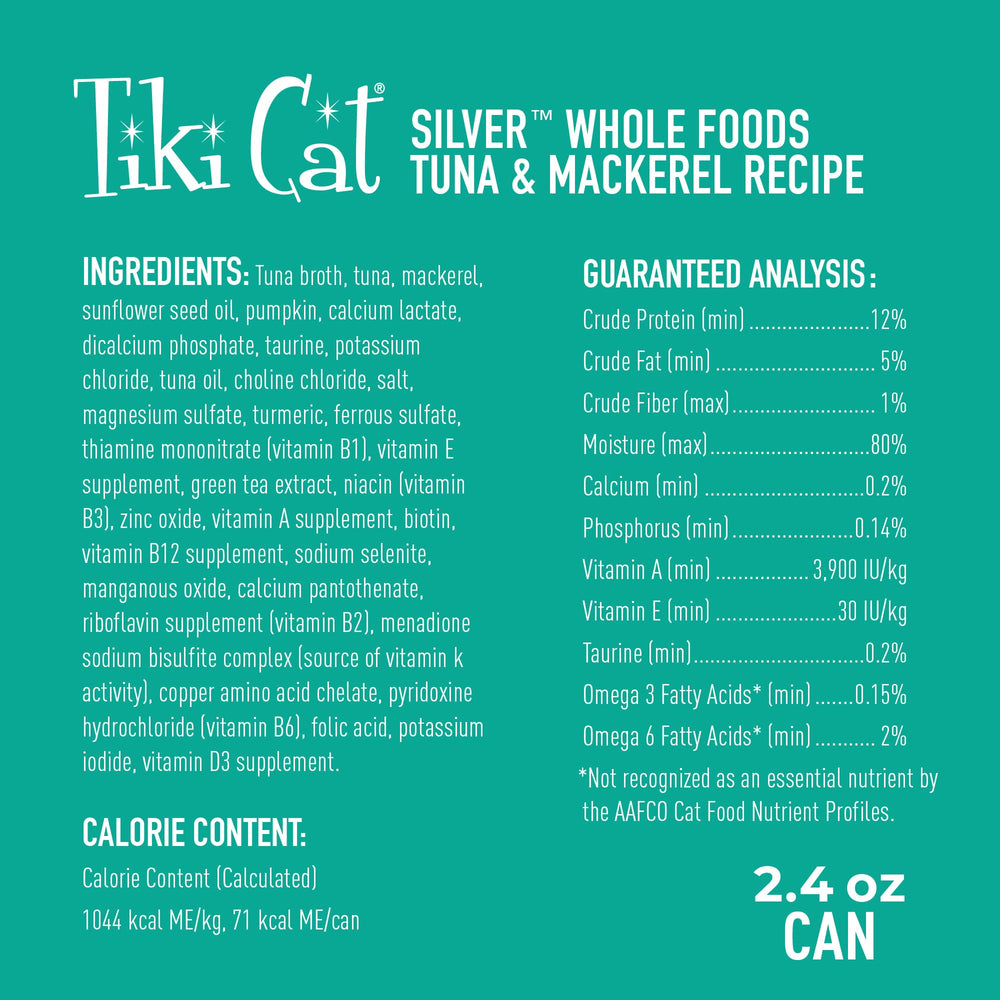 Tiki Cat Silver Comfort lata de 2,4 oz, práctico para alimentación diaria.
