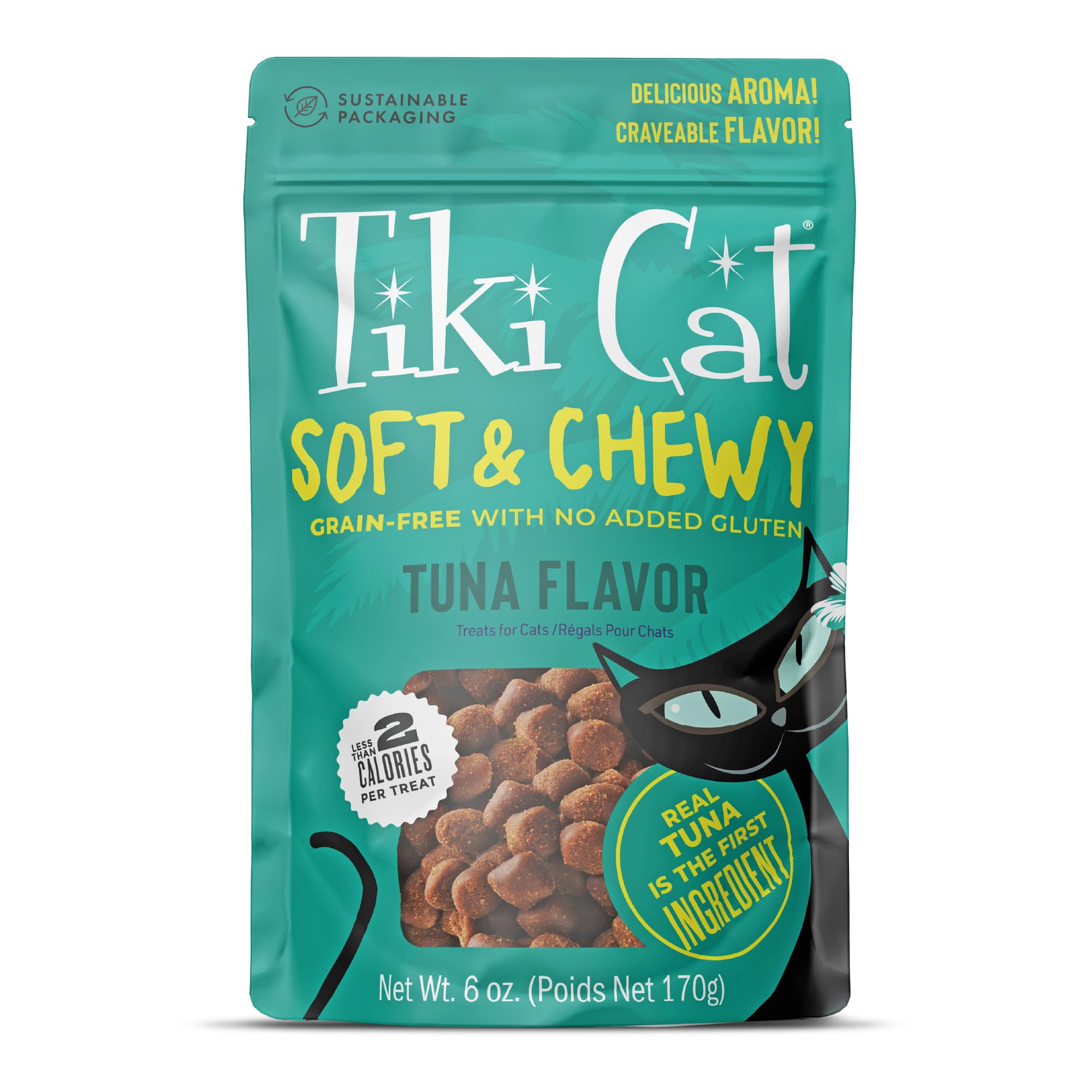 Tiki Cat Soft & Chewy, bocado de atún, sabor irresistible para gatos.
