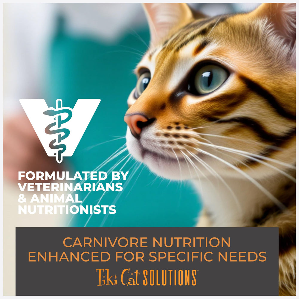Tiki Cat Solutions croquetas mínimamente procesadas, horneadas para sabor natural.