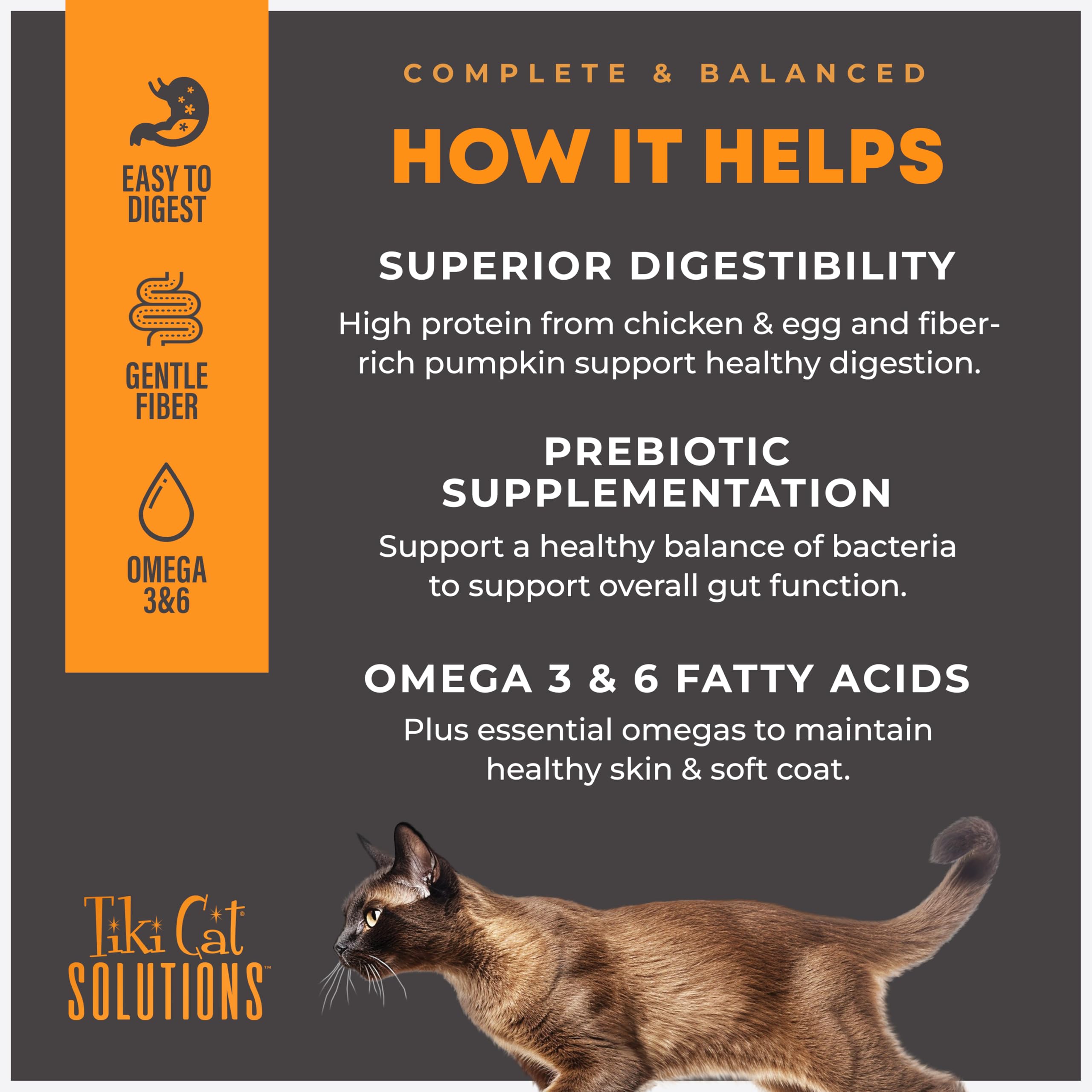 Tiki Cat Solutions Digestion Mousse para gatos sensibles, mousse suave.