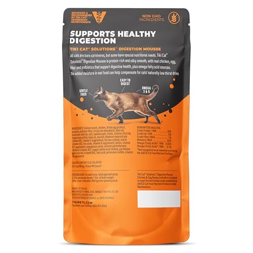Tiki Cat Solutions Digestion Mousse con pollo y huevo en caldo, alta proteína.