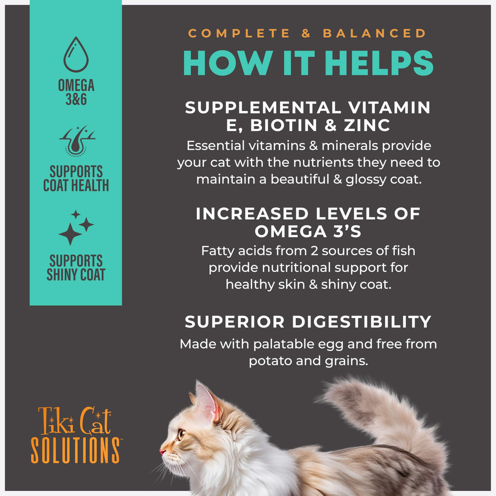 Tiki Cat Solutions Skin & Coat: croquetas horneadas para mejor digestibilidad.