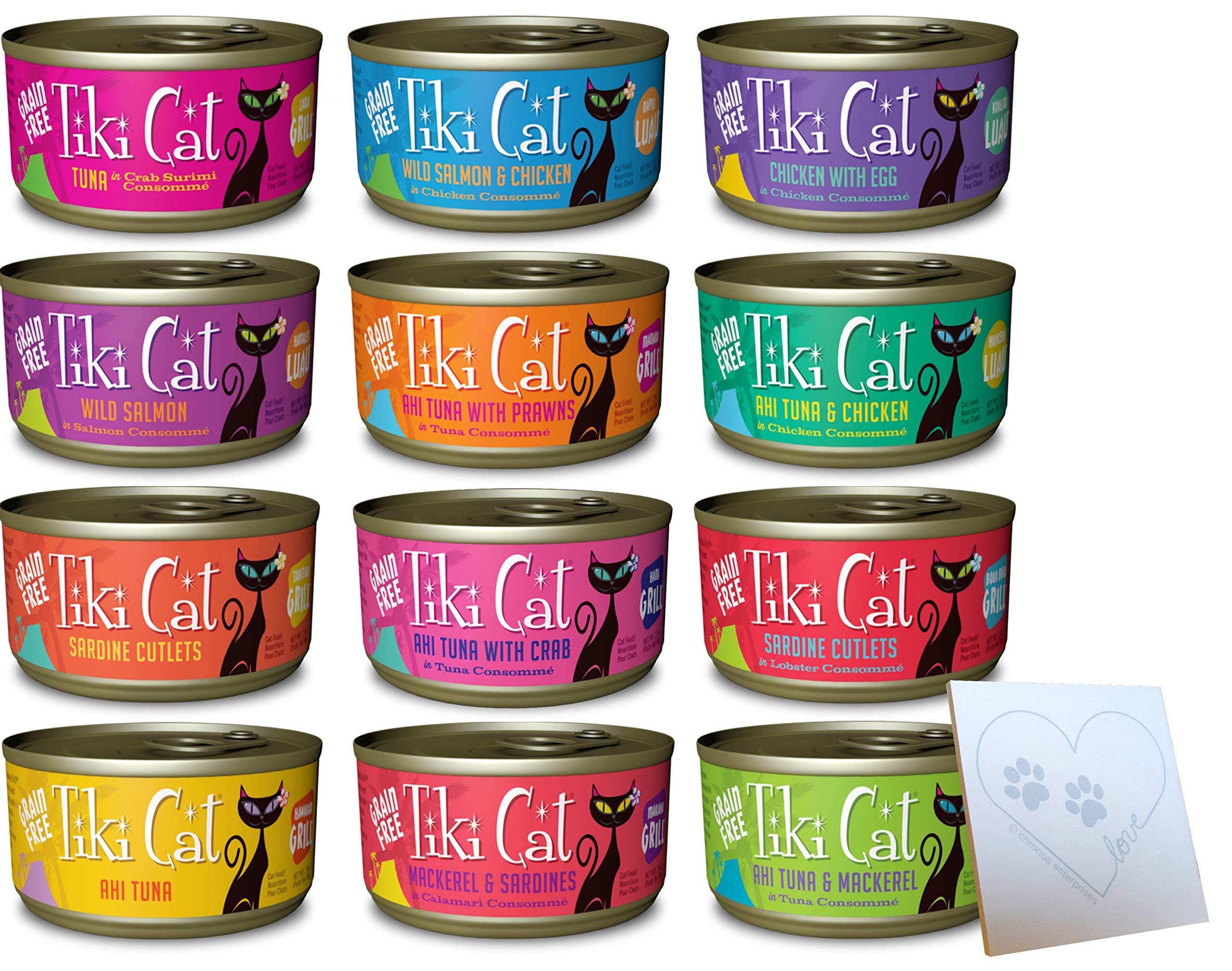 Variedad sin granos de Tiki Cat con 12 sabores para elegir.