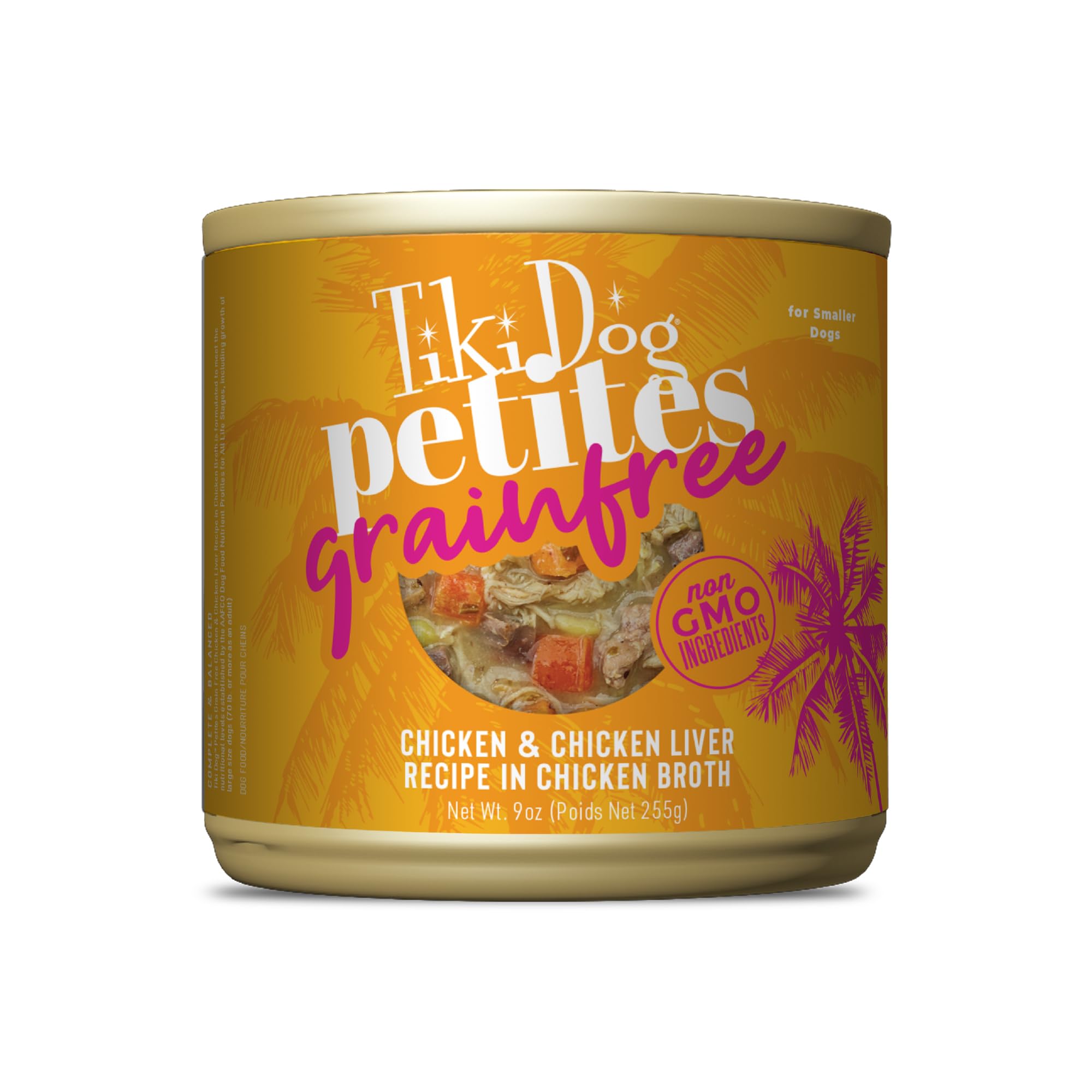 Tiki Dog Petites con pollo desmenuzado en caldo nutritivo para perros pequeños