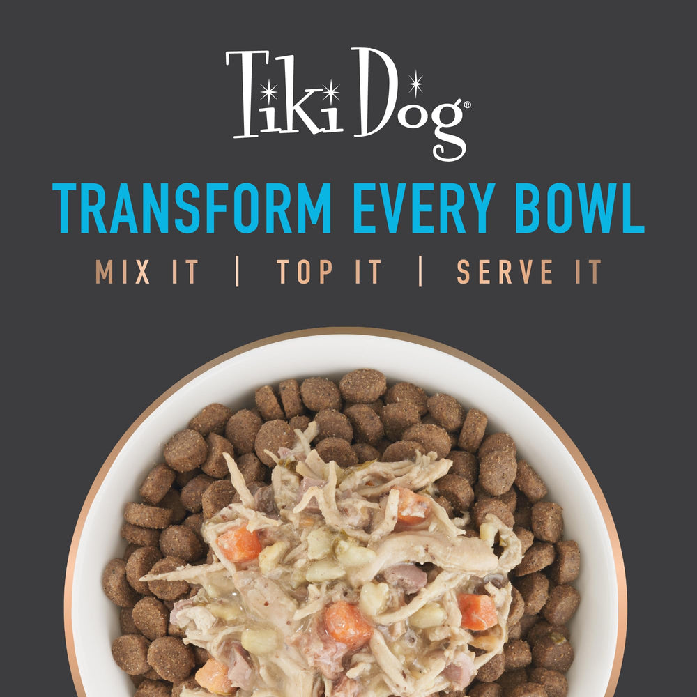 Tiki Dog proteínas variadas en lata, pollo, cordero y pavo para variedad.