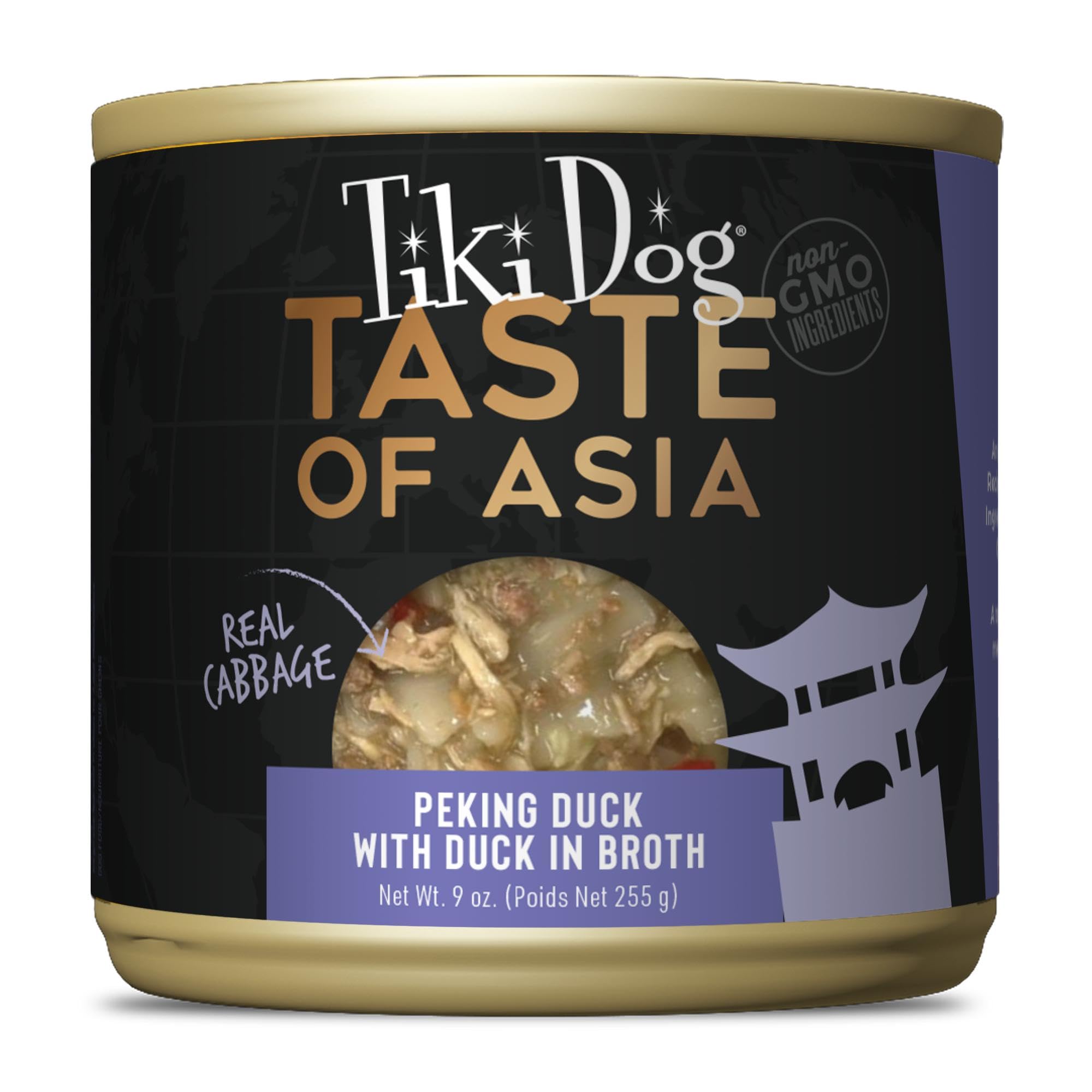 Tiki Dog Asia Pato Pekín en caldo, lata 9 oz, ideal para perros adultos.