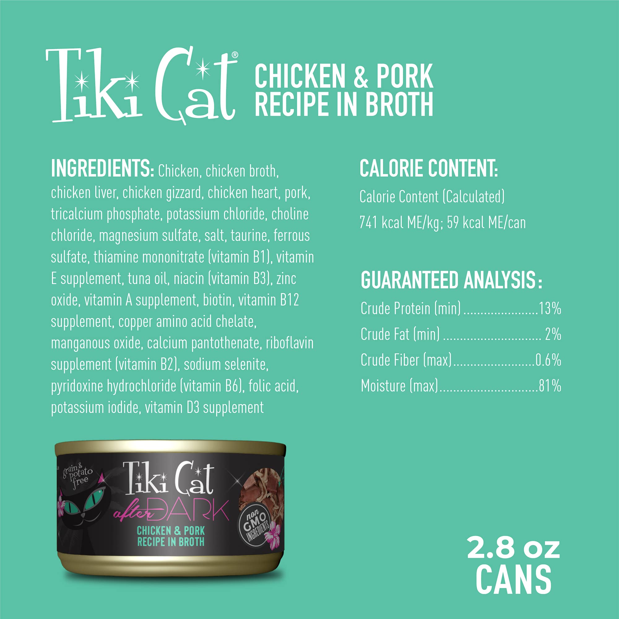 TIKI PETS After Dark: lata de 2,8 oz, porciones fáciles de servir.