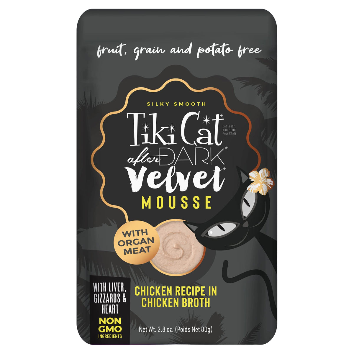 Tiki Pets After Dark Velvet Mousse en envase 2,8 onzas, textura sedosa para gatos exigentes.