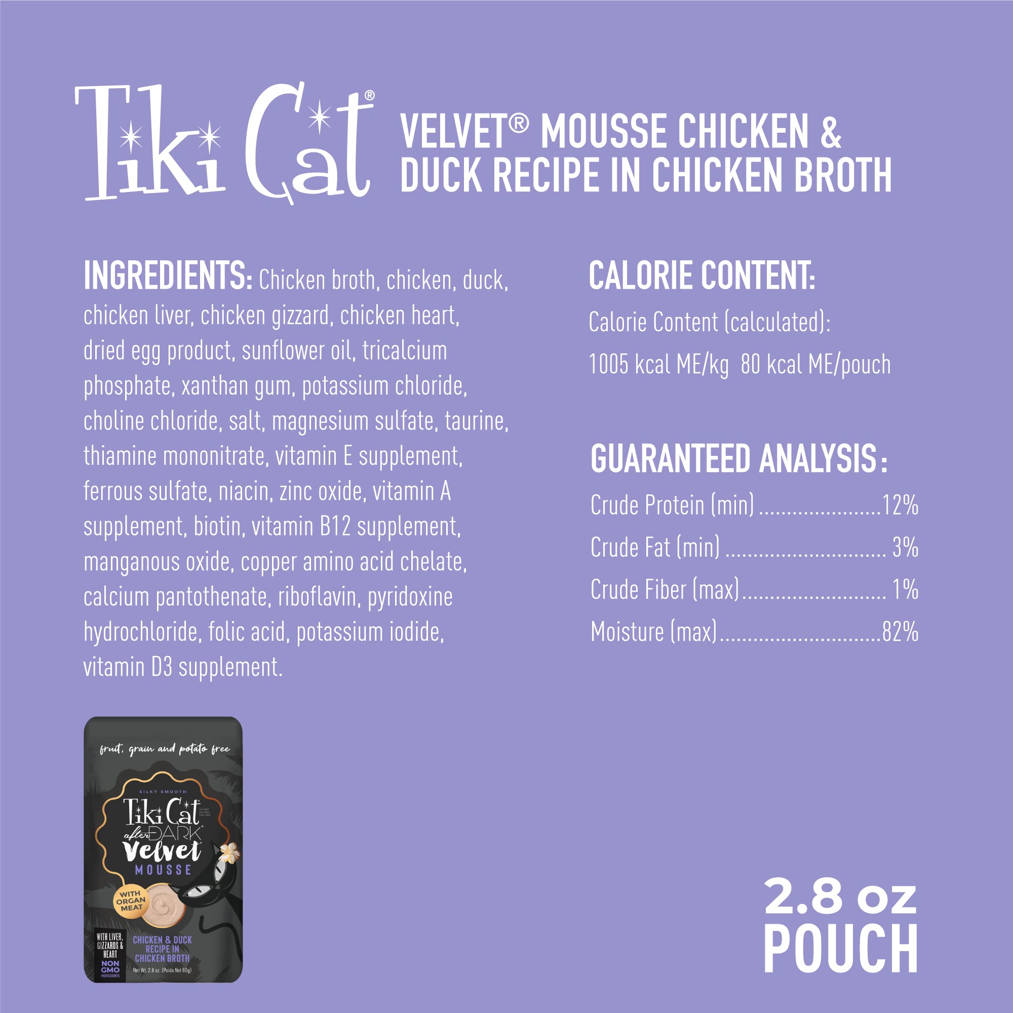 Pato en caldo de Velvet Mousse de Tiki Pets After Dark para sabor intenso.