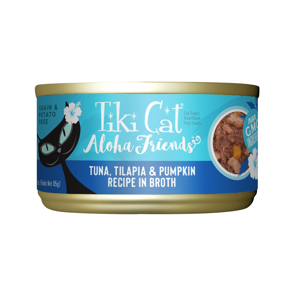 Tiki Pets Aloha Friends con atún y calabaza, sabor y humedad en cada lata.