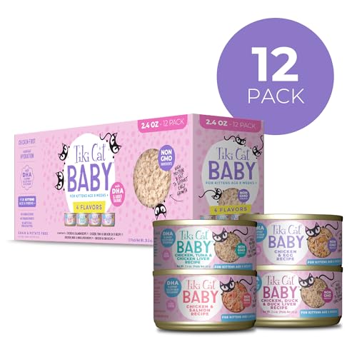 Tiki Cat Baby Shreds lata pollo-atun-higado, variedad sabrosa para entrenamiento diario