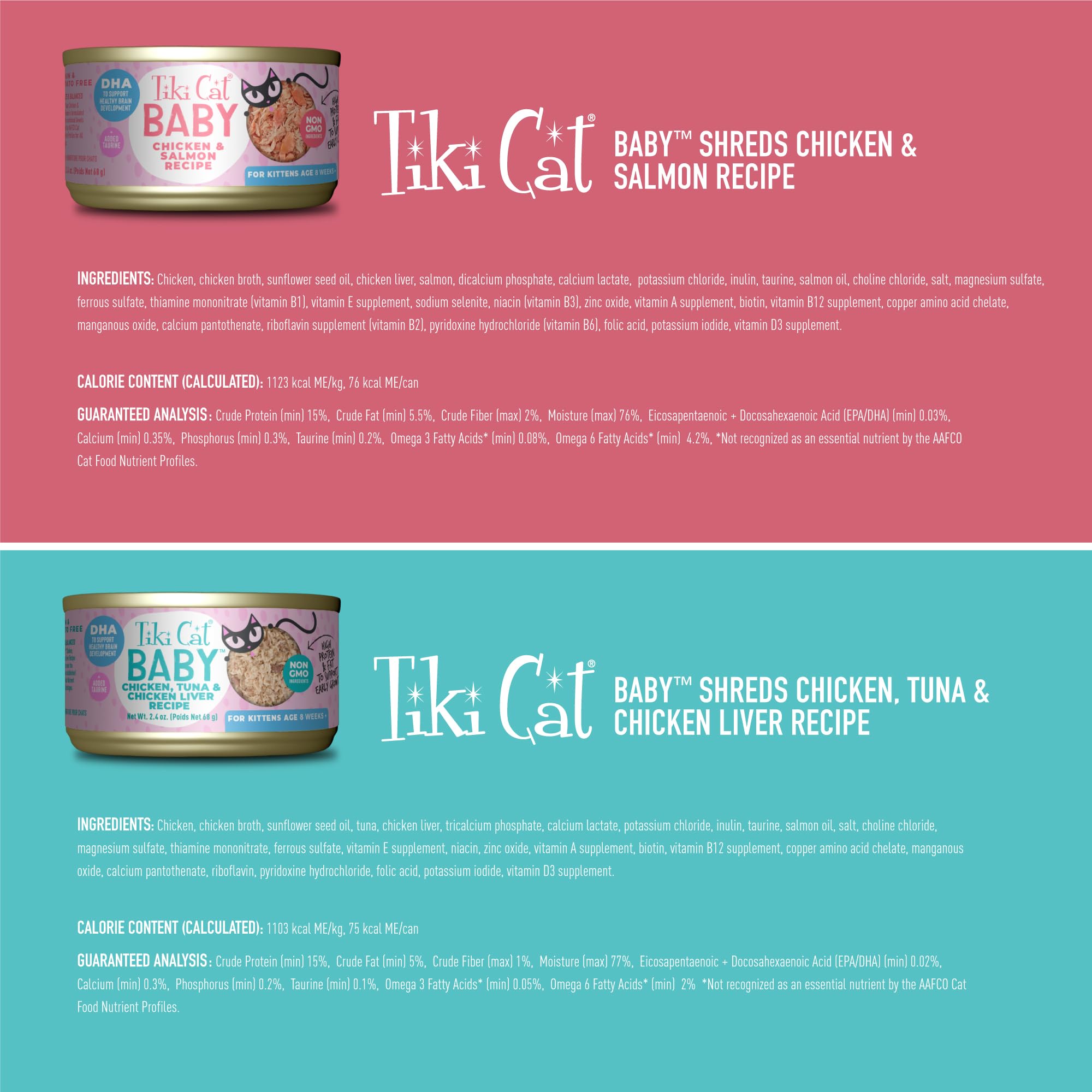 Tiki Cat Baby Shreds lata pollo-huevo, opción de proteína para gatitos en crecimiento