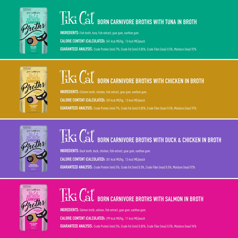 Tiki Pets Born Carnivore Broths complemento para croquetas sin granos.