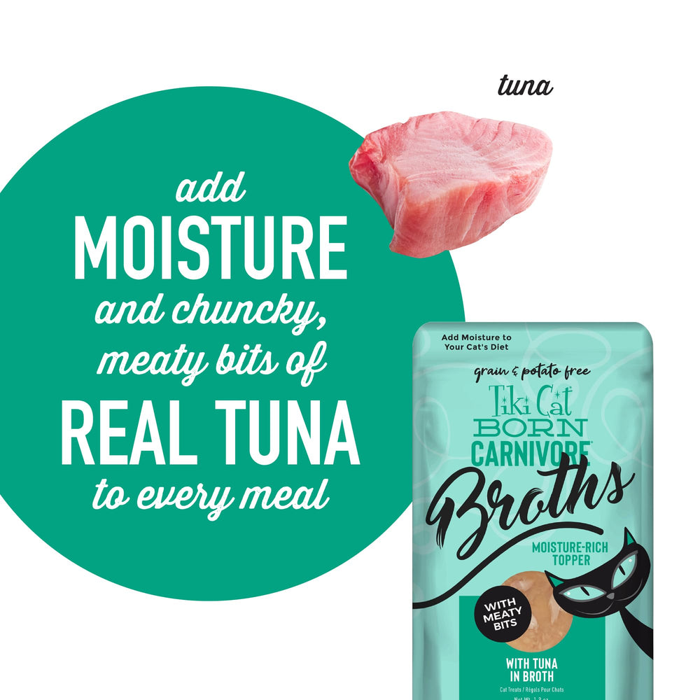 Tiki Pets Broths con ingredientes de calidad para enriqueder la dieta del gato.