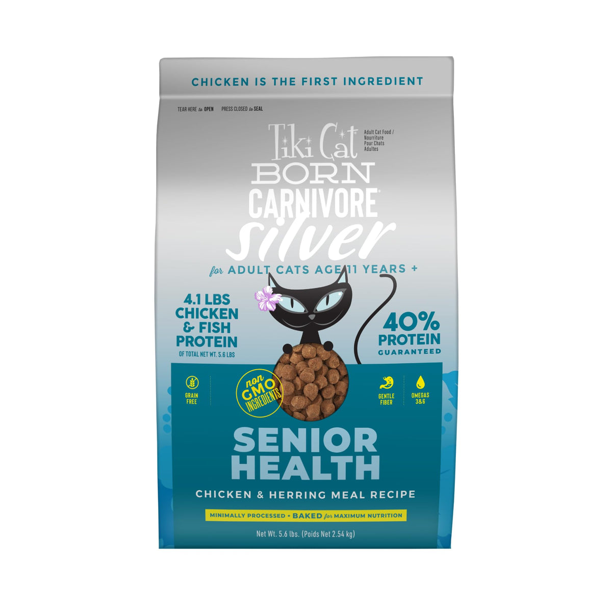 TIKI PETS, comida seca para gatos mayores, ayuda a mantener la masa muscular.