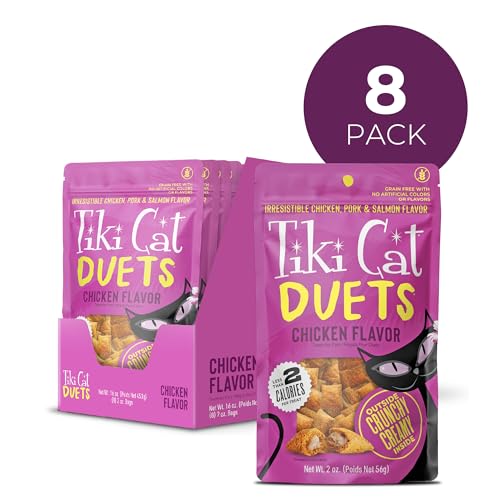Tiki Cat Duets interior cremoso tras exterior crujiente, sabor pollo-cerdo-salmon ideal como premio.