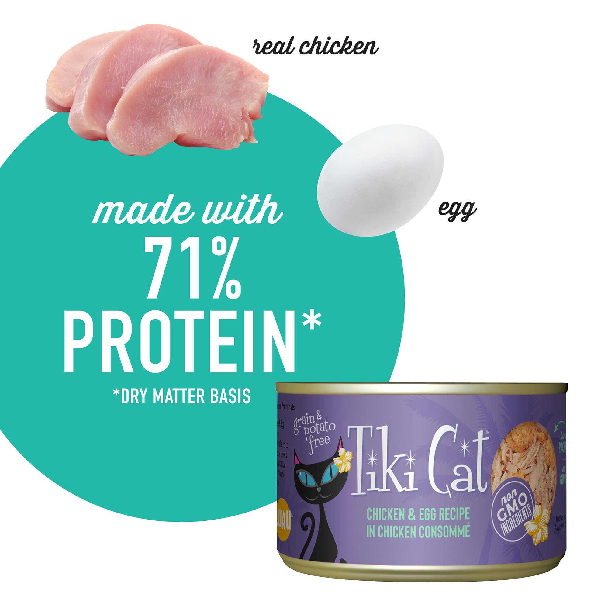 Tiki Cat Luau con ingredientes reales de pollo para nutrición confiable.