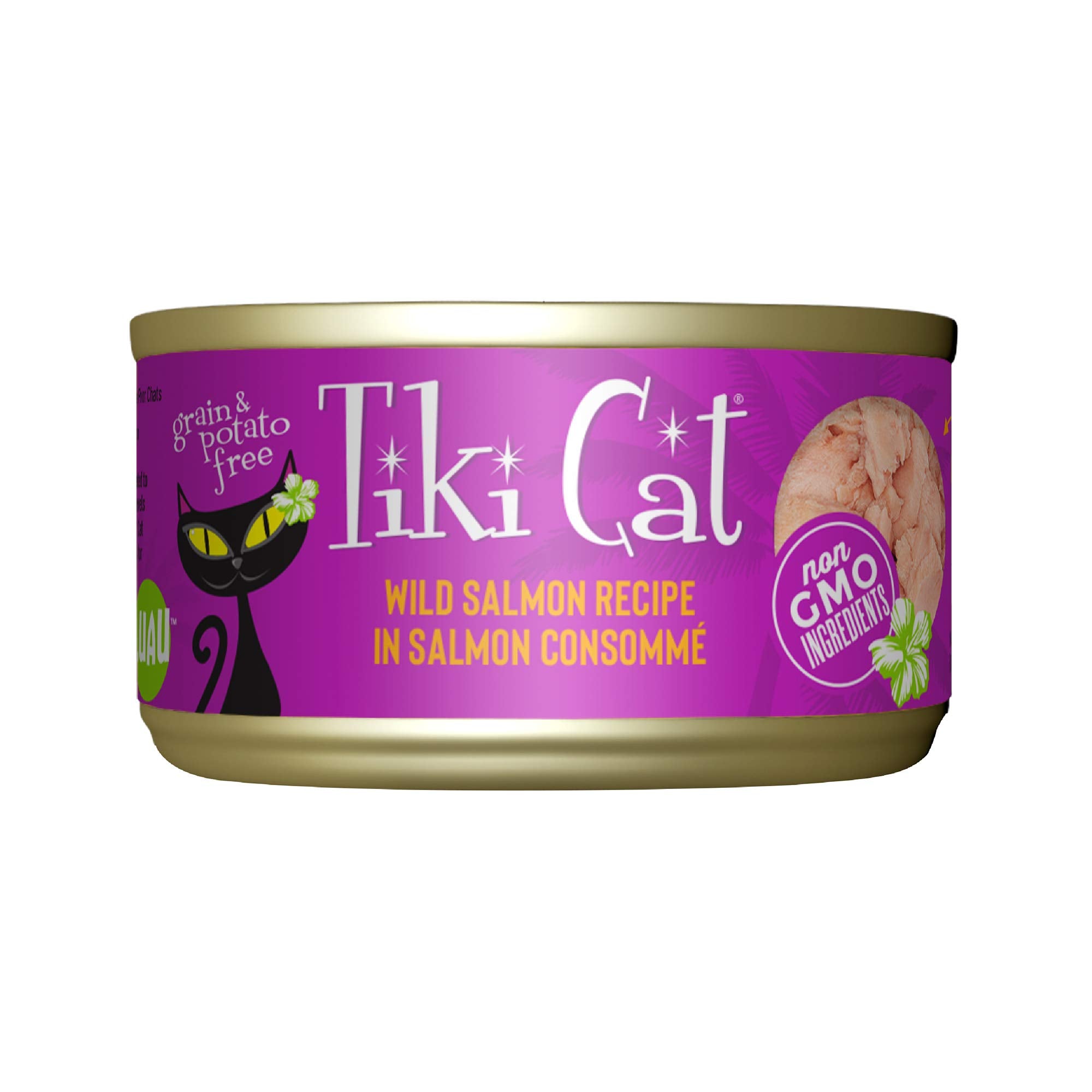Tiki Pets Luau salmón en lata, alta hidratación y proteína para gatos
