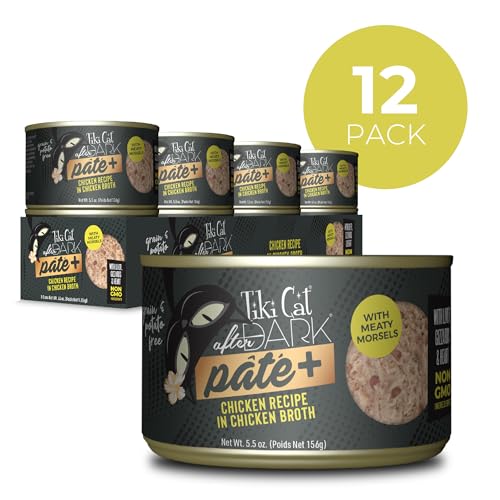 Tiki Pets Pâté Nocturna con trozos finos de pollo, sabor sabroso.