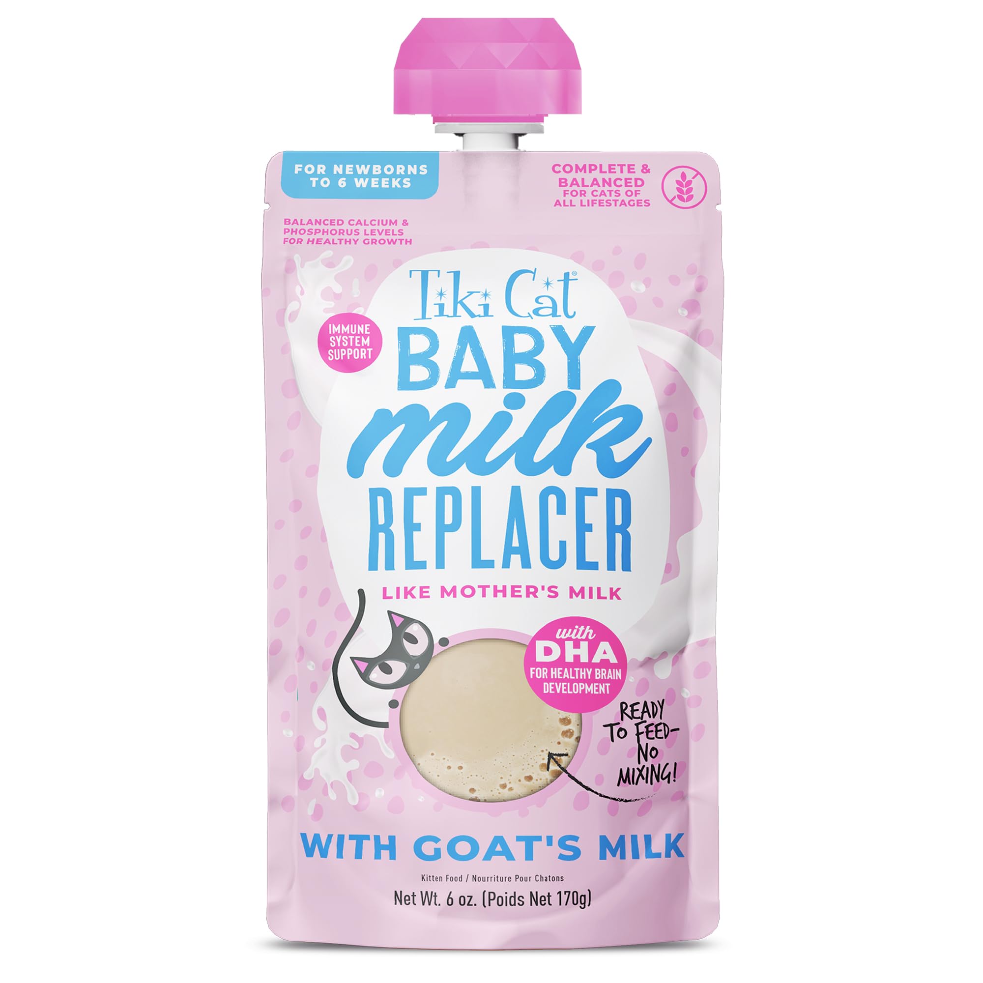 TIKI PETS Reemplazo de leche para gatitos en biberón, apoyo nutricional para recién nacidos.