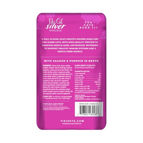 TIKI PETS Silver Mousse textura sedosa con proteína de calidad.