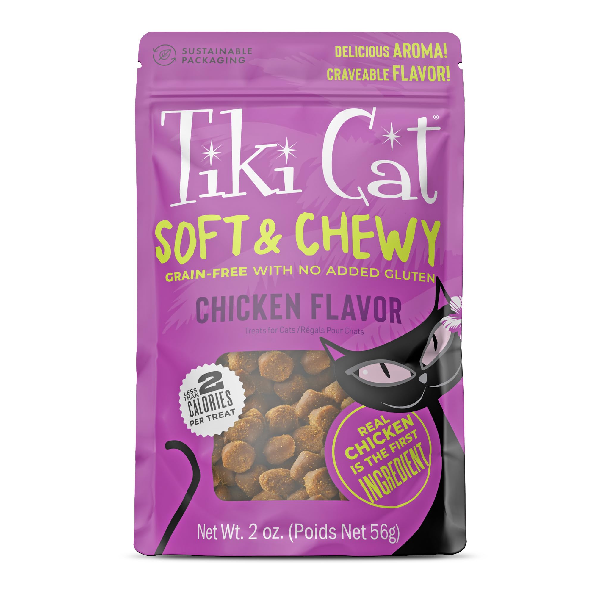 Tiki Pets, textura suave, bocado de pollo para gatos.