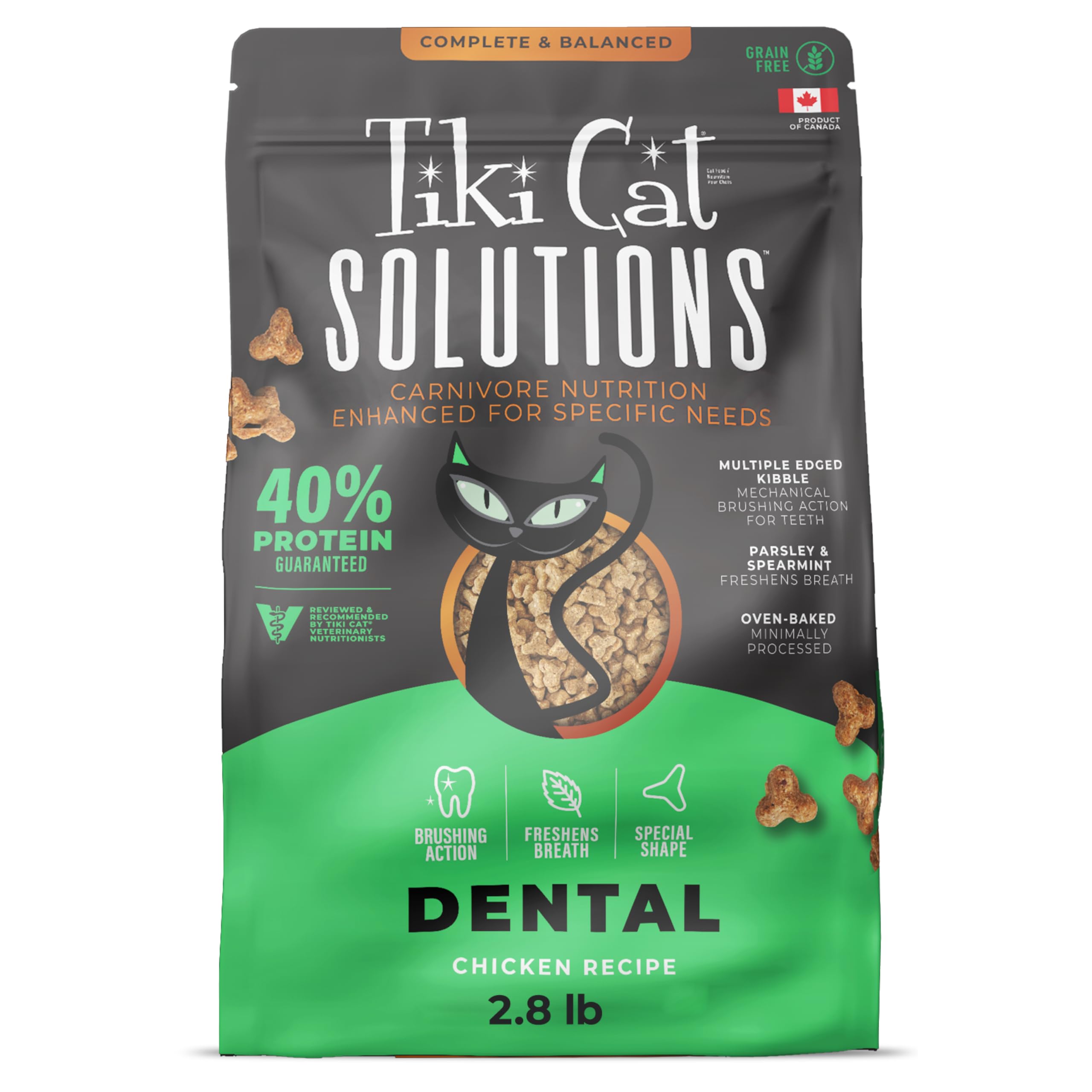 Tiki Cat Soluciones Dentales: alimento seco para gatos con pollo, 2,8 lb, apoya dientes sanos.