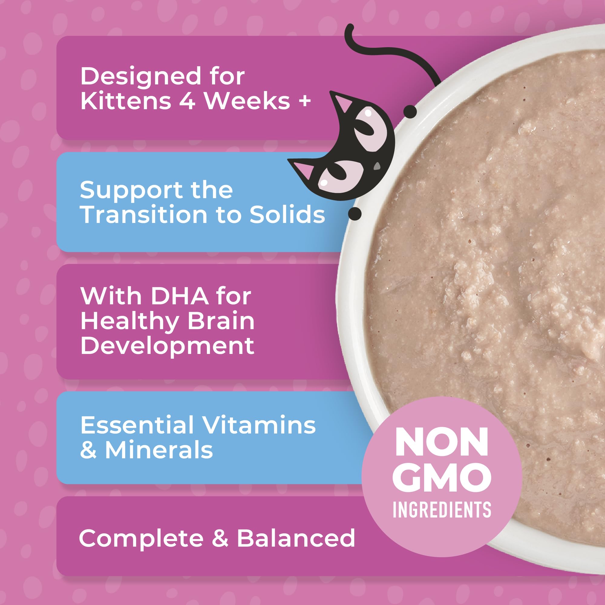 DHA para desarrollo cerebral en Tiki Cat Baby Mousse para gatitos.
