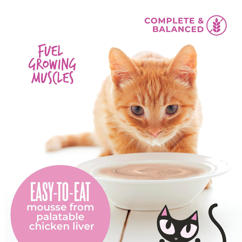 Paquete de 12 sobres en Tiki Cat Baby Mousse, conveniente para familias.